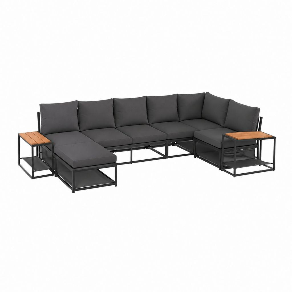 Gartenlounge Set Ecksofa Anthrazit Stahl Akazienholz 6-Sitzer 279 x 204 x 70 cm