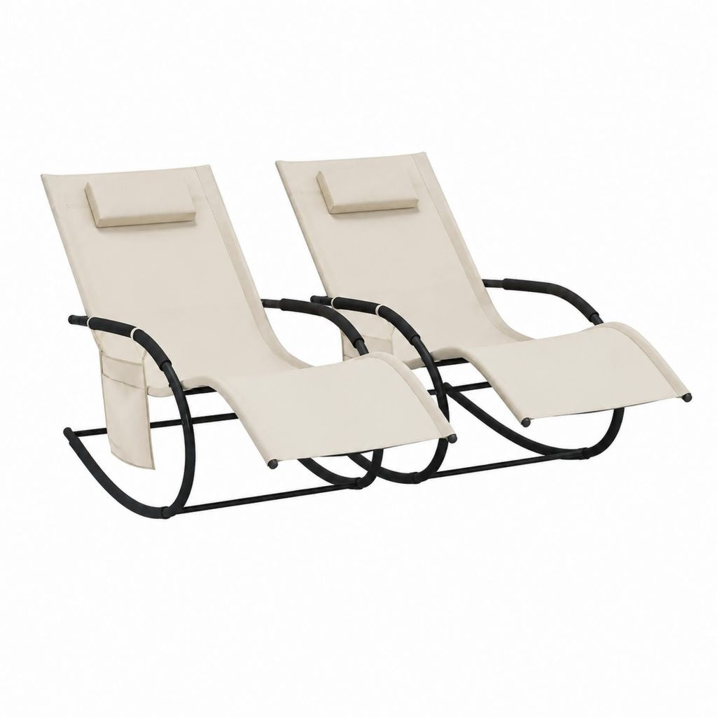 2er Set Garten-Schaukelliegen Beige mit Stahlgestell und Textilene-Bezug 170 x 65 x 89 cm