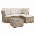 Gartenlounge Set 3-teilig Beige Polyrattan mit Glasplatte 200 x 140 x 85 cm