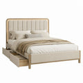 Stauraumbett Doppelbett Beige mit gepolstertem Kopfteil und Schublade aus Massivholz 160 x 200 cm