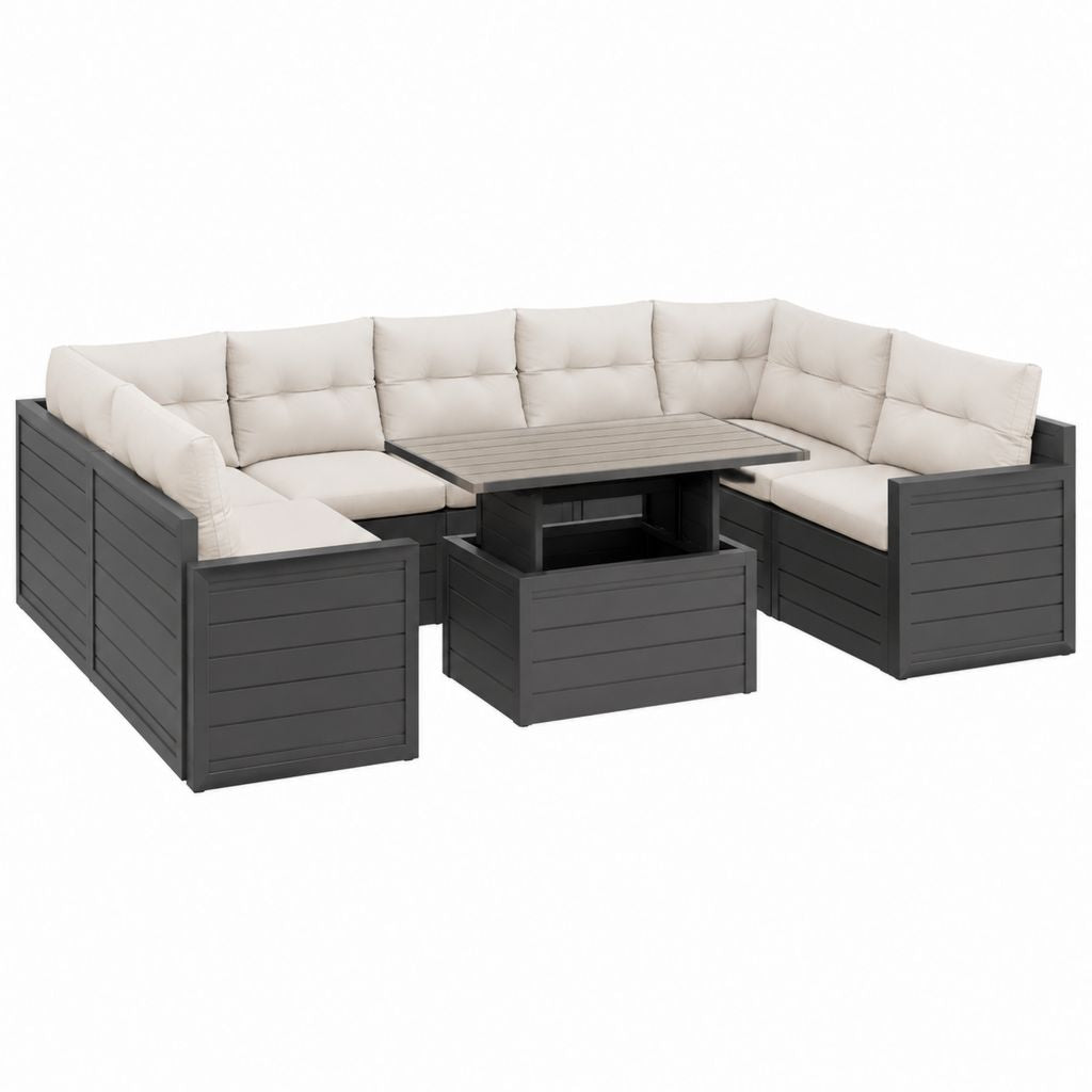 Gartenlounge Ecksofa Set Anthrazit Creme Polypropylen U-Form 199 x 199 x 74 cm