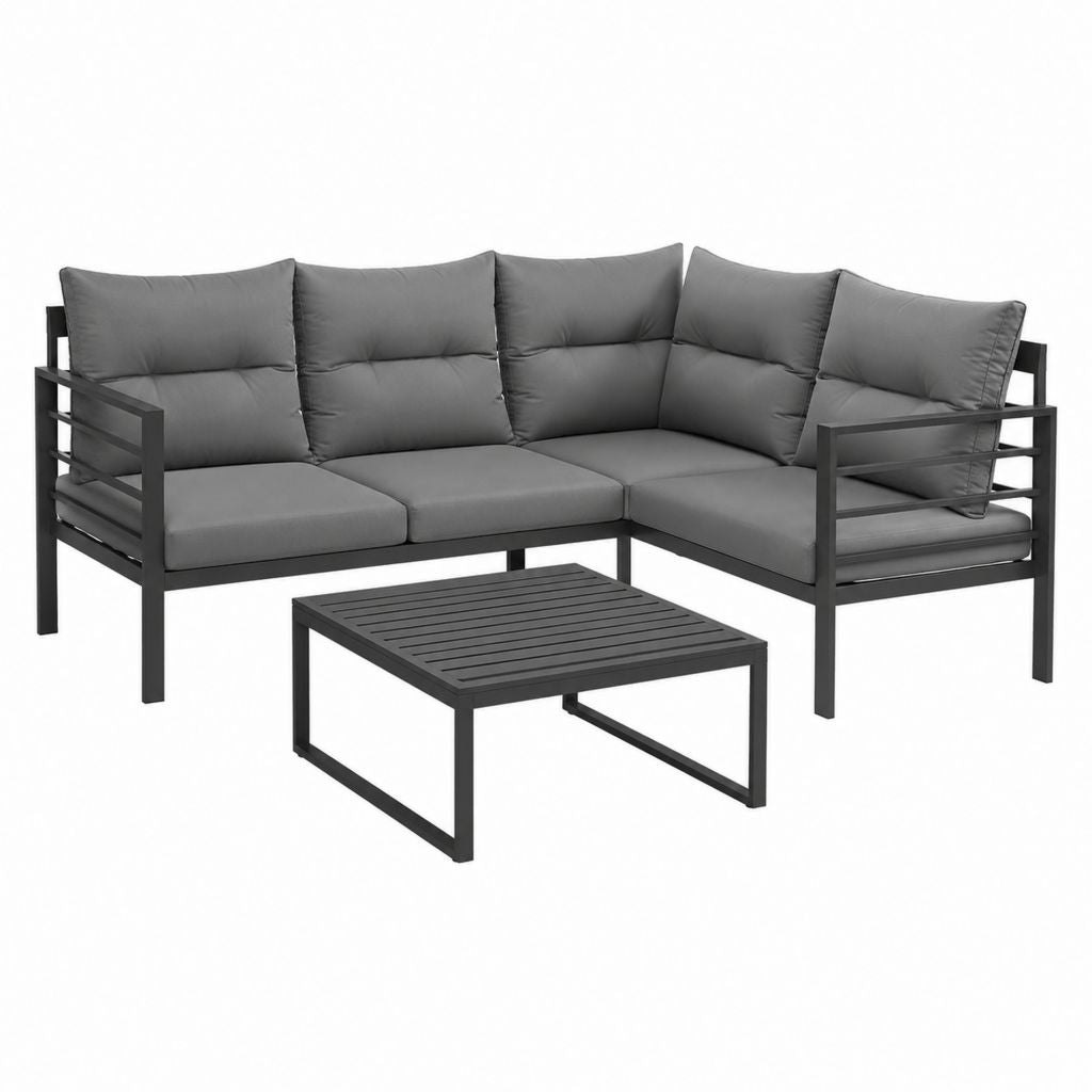 4-teiliges Gartensofa Ecklounge Anthrazit Stahl Polyester L-Form 210 x 210 cm
