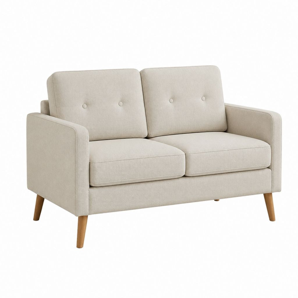 2-Sitzer Sofa Beige Polyester Rechteckig mit Massivholzfüßen 139 x 78 x 84 cm