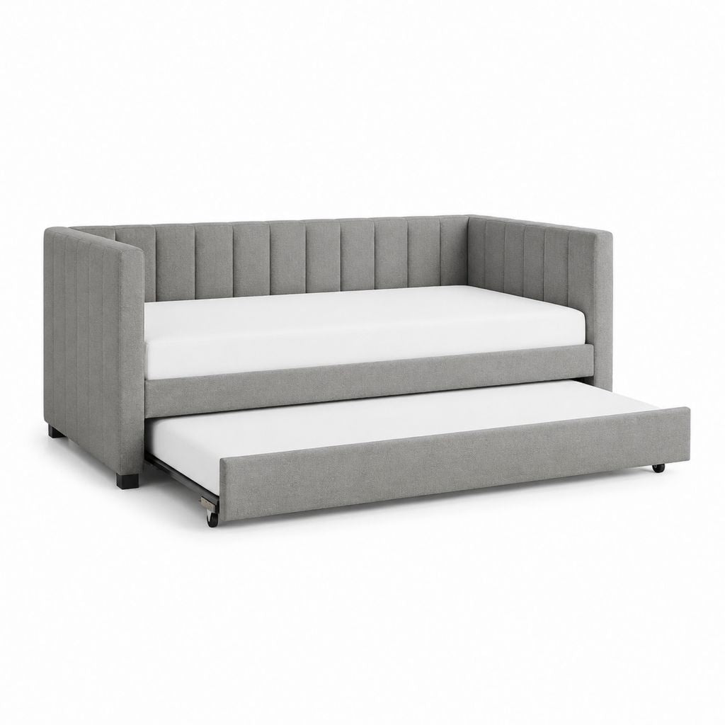 Ausziehbares Tagesbett mit Rollbett Grau Polyester Rechteckig 90 x 200 cm