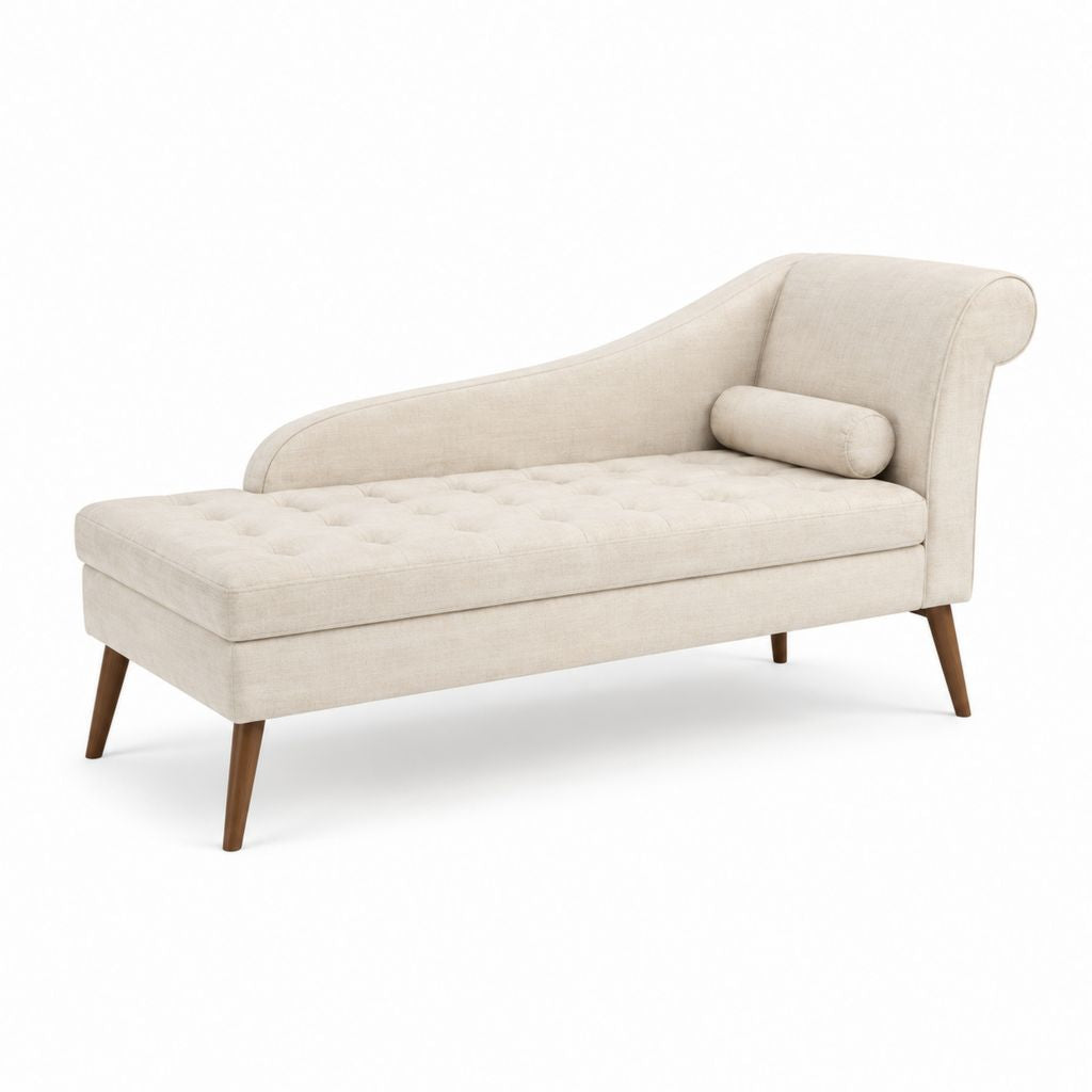 Chaiselongue Recamiere Beige mit Polyesterbezug und Massivholzbeinen 170 x 75 x 85 cm