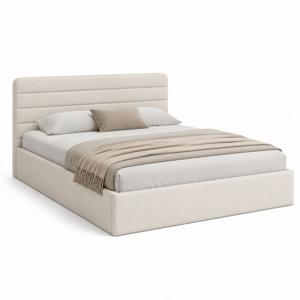 Polsterbett mit Bettkasten Beige Polyester 180 x 200 cm