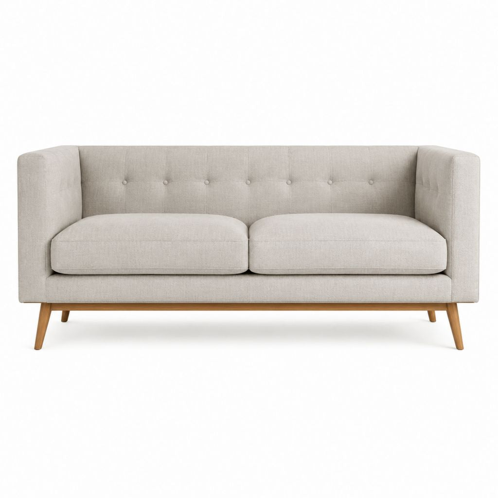 2-Sitzer Sofa Beige aus Polyester mit Knopfheftung 160 x 82 x 80 cm