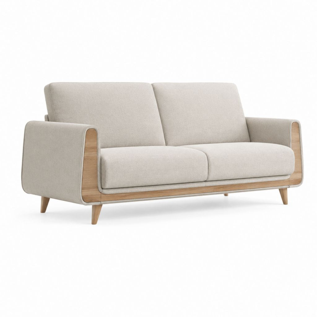 2-Sitzer Sofa Beige Polyester Massivholz 160 x 85 x 80 cm