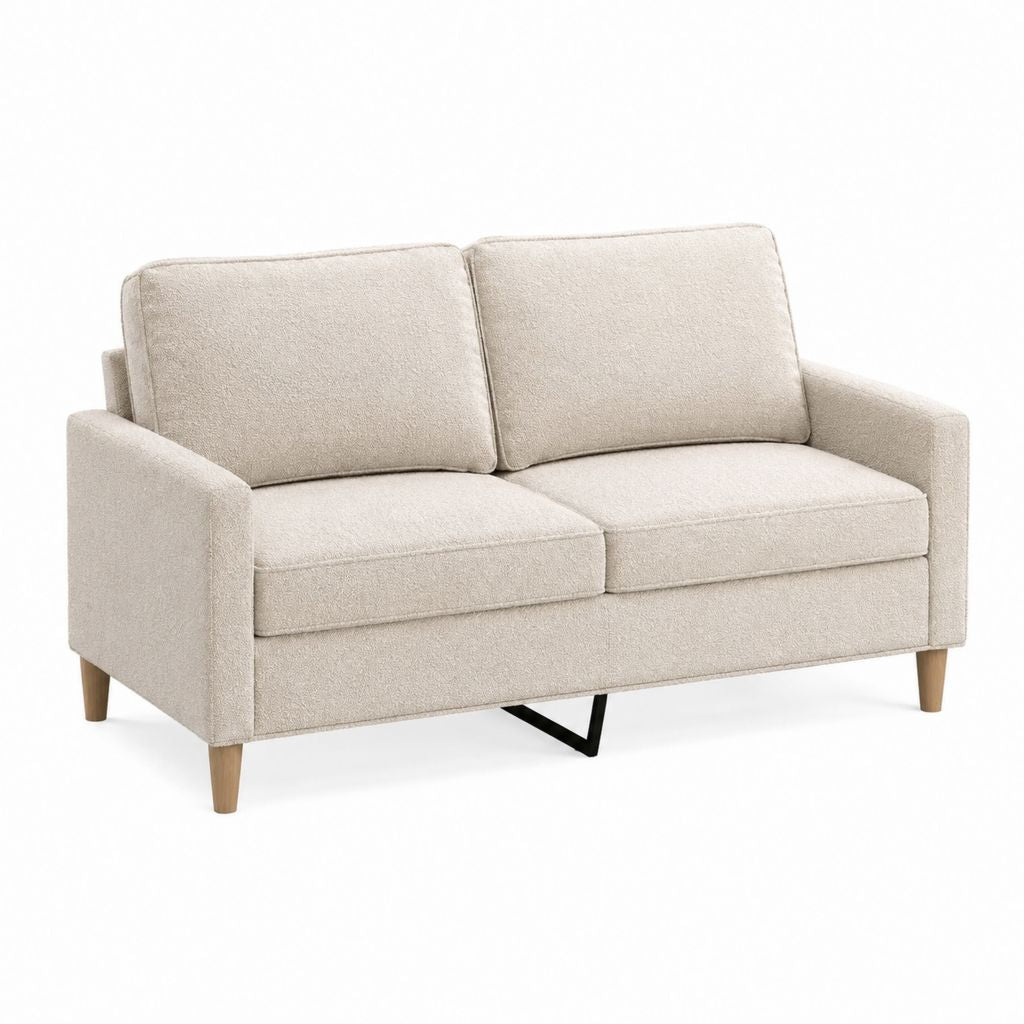 2-Sitzer Sofa Creme Polyester-Bouclé Rechteckig 150 x 85 x 84 cm