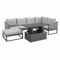Gartenlounge 5-teilig mit L-förmigem Ecksofa Grau Stahl und Polyester 225 x 225 x 75 cm