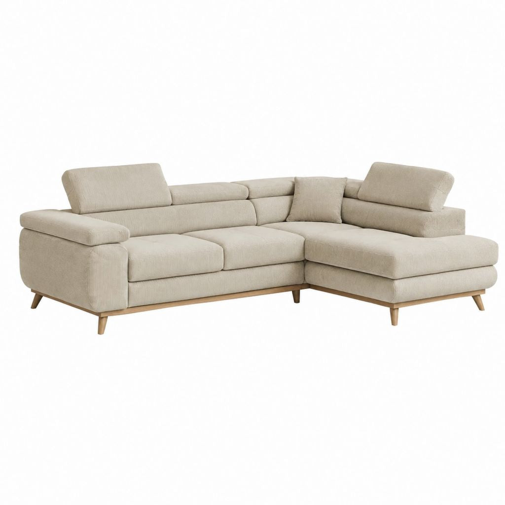 Ecksofa mit Recamiere Beige Polyester-Cord L-Form 260 x 170 x 85 cm