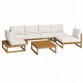 5-teiliges Gartenlounge-Set Naturbraun Creme aus Akazien-Massivholz mit rechteckigem Couchtisch 280 x 145 x 65 cm