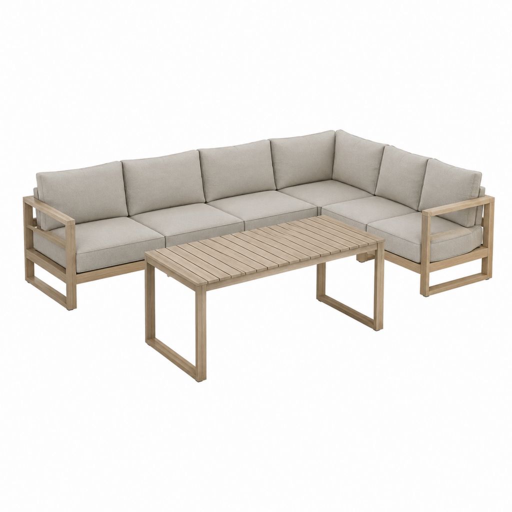 Gartenlounge Ecksofa Set Naturholz Beige mit Akazienholzrahmen und Couchtisch 250 x 200 x 75 cm