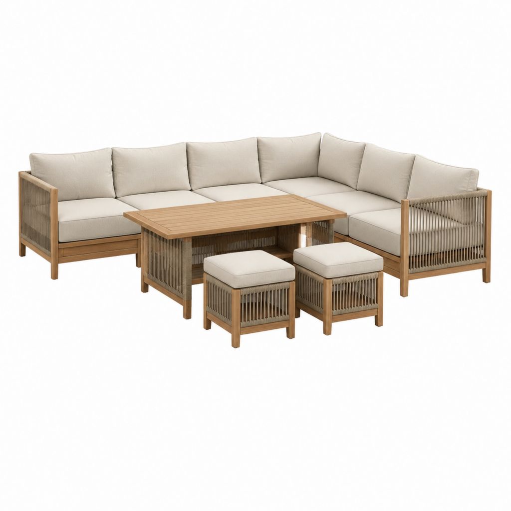 Gartensofa-Set Beige Akazien-Massivholz PE-Seil L-Form 250 x 250 cm