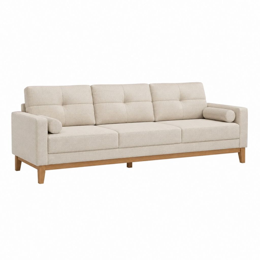 3-Sitzer Sofa Beige Polyester Rechteckig mit Massivholzfüßen 220 x 90 x 85 cm