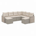 7-teiliges Gartenlounge Set Beige mit PE-Geflecht Akazienholz und zwei Hockern 280 x 210 x 75 cm