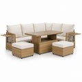 4-teiliges Gartenlounge Set Ecksofa mit Tisch und 2 Hockern Beige Aluminium Holzoptik Ecksofa 250 x 250 cm Tisch 120 x 70 cm