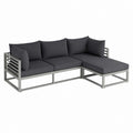 Garten Ecksofa 3-Sitzer Grau Aluminium Polyester L-Form 200 x 140 x 65 cm