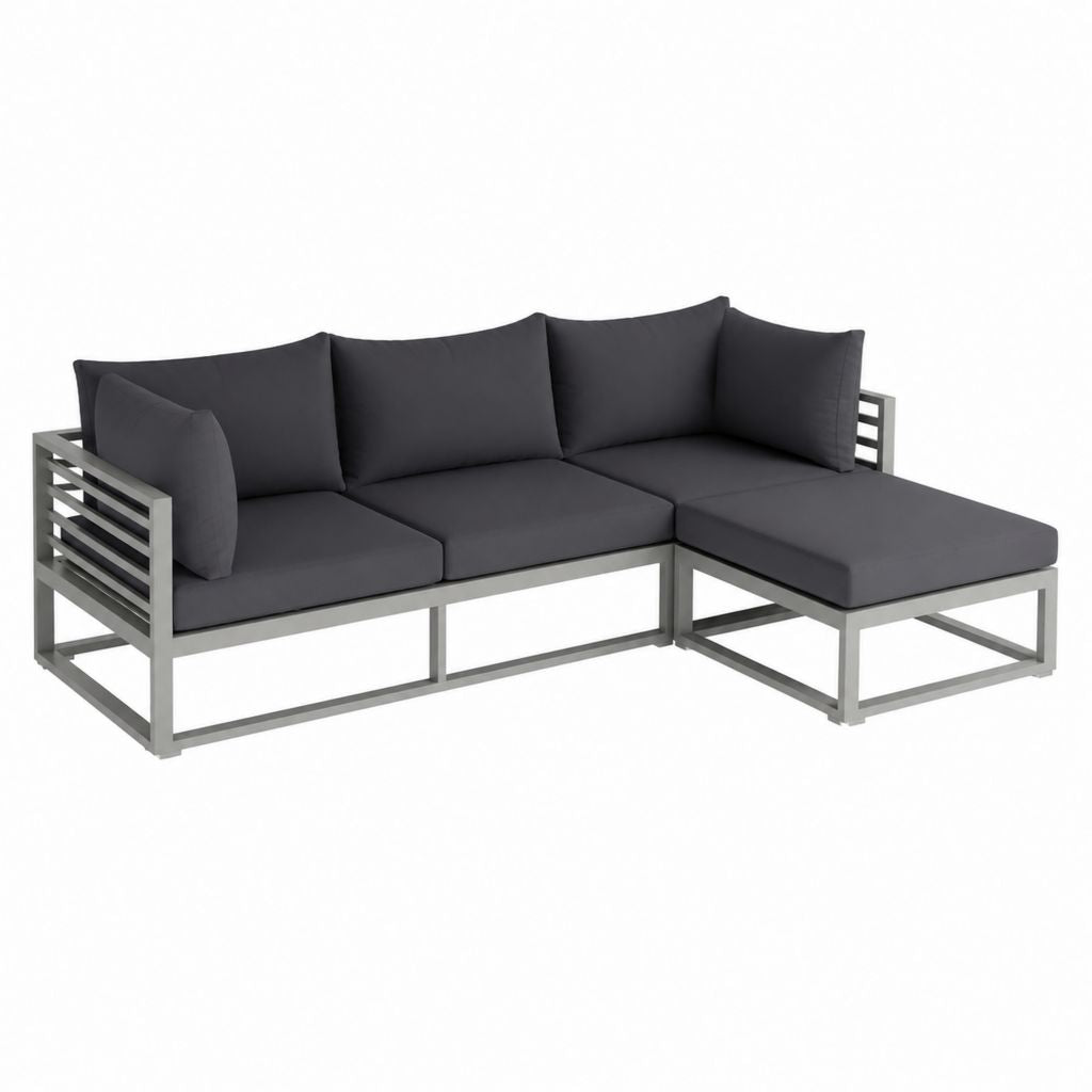 Garten Ecksofa 3-Sitzer Grau Aluminium Polyester L-Form 200 x 140 x 65 cm
