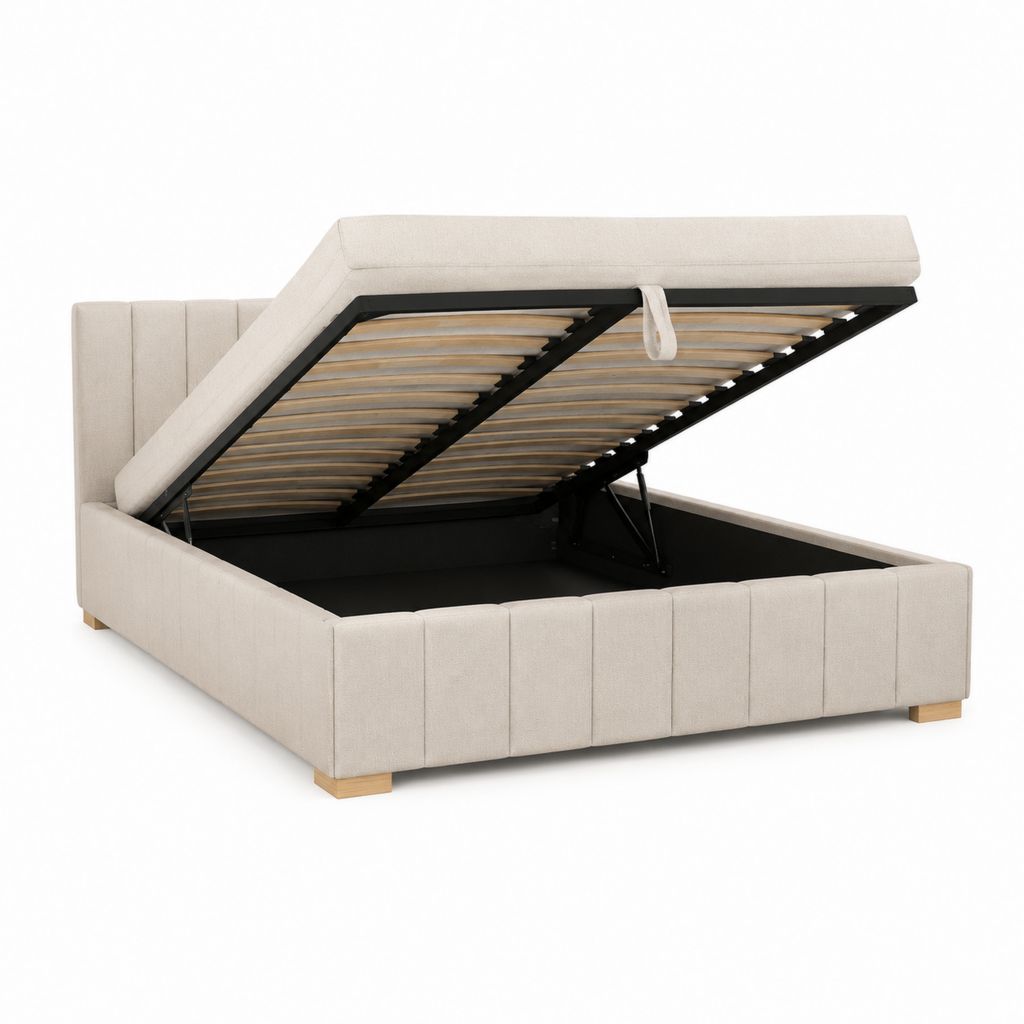 Polsterbett Stauraumbett Beige Polyester Rechteckig 180 x 200 cm mit Gasdruckfeder und Lattenrost