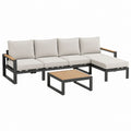 Gartenlounge Set L-Form Beige Aluminium Akazienholz 246 x 185 x 63 cm